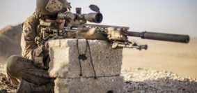 RABKUT, Oman (Feb. 19,2017) U.S. Marine Cpl. Robert Lea, a scout sniper with Weapons Company, Battalion Landing Team 1st Bn., 4th Marines, 11th Marine Expeditionary Unit (MEU), sights in with his M110 Semi-Automatic Sniper System during an unknown distance range as part of Exercise Sea Solider, Feb. 19. The Marines and Sailors with the Scout Sniper Platoon will seek vantage points to observe key areas of interest, known as forward observing, and give adjacent units fire direction from long distances. Sea Soldier 2017 is an annual, bilateral exercise conducted with the Royal Army of Oman designed to demonstrate the cooperative skill and will of U.S. and partner nations to work together in maintaining regional stability and security. The 11th MEU is deployed in the U.S. 5th Fleet area of operations in support of maritime security operations designed to reassure allies and partners, preserve the freedom of navigation and the free flow of commerce and enhance regional stability. (U.S. Marine Corps photo by Cpl. April L. Price)