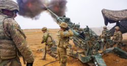 U.S. Army troopers assigned to the Field Artillery Squadron, 3rd Cavalry Regiment, fire their M777 Howitzer on Firebase Saham, Iraq, Dec. 3, 2018. They are deployed in support of Operation Inherent Resolve, working by, with and through the Iraqi Security Forces and Coalition partners to defeat ISIS in designated areas of Iraq and Syria. (U.S. Army photo by Capt. Jason Welch)